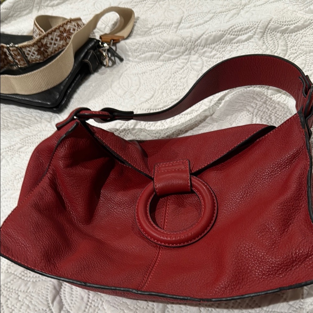 Sequoia Red Leather Hobo Bag with Ring Detail